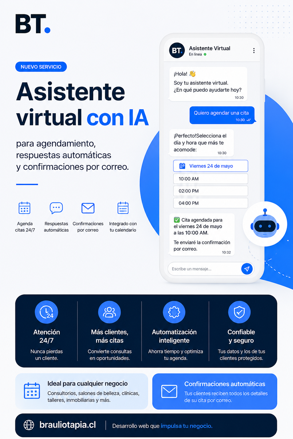 Asistente Virtual con IA — Agenda 24/7 y atención inteligente para empresas